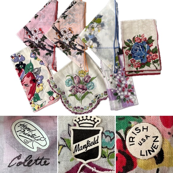 🎨7 Like New Vintage 1950s Linen Handkerchief3 Colette / 1 Manfield / 1 Irish